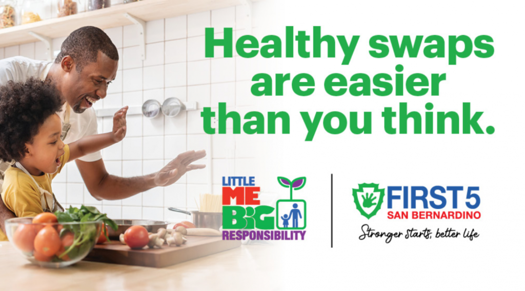 LMBR nutrition father showing child healthy foods