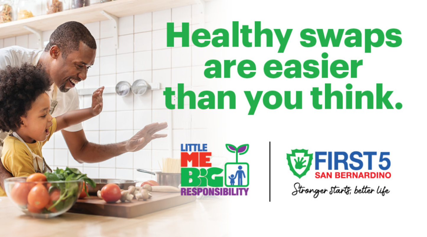 LMBR nutrition father showing child healthy foods